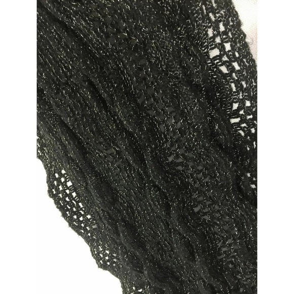 Ruffle Edge Black Soft Silver Metallic Thread Cable Knit Infinity Loop Scarf - Picture 6 of 10